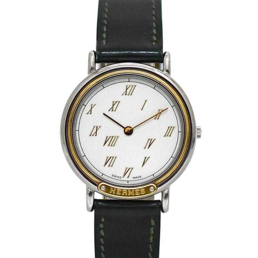 Hermes Watch Meteor f-21083 White Silver Gold Dark Green Boys 32mm SS Leather... - Picture 2 of 11